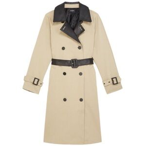 The KOOPLES MID-LENGTH BEIGE COTTON TRENCH W/LEATHER